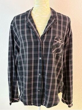 Victoria's Secret The Dreamer Black and Pink Plaid Flannel Sleep Shirt Medium